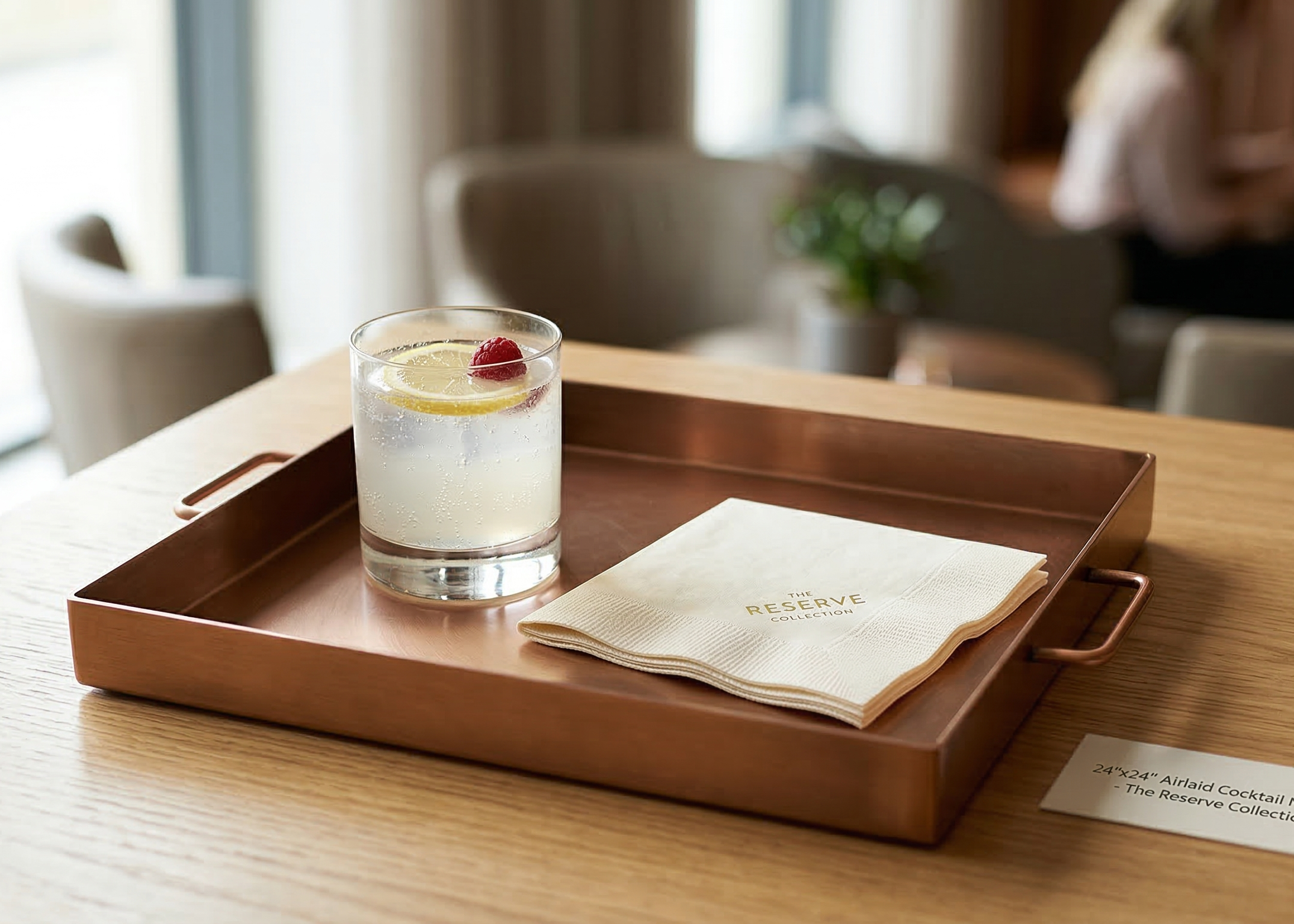 20x20 airlaid cocktail napkin served with a drink