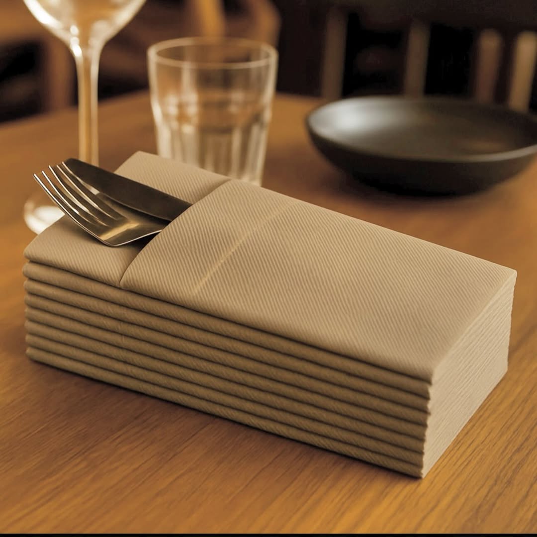 Premium airlaid pocket cutlery napkin with fork and knife