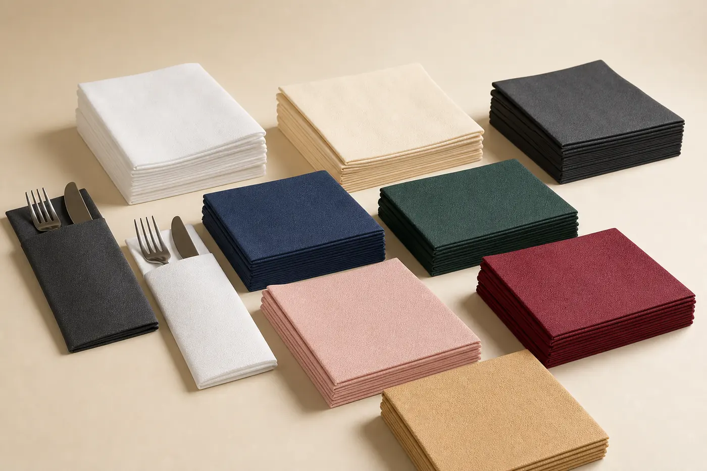 SILQUE prefolded cutlery pocket airlaid napkins range in charcoal and black