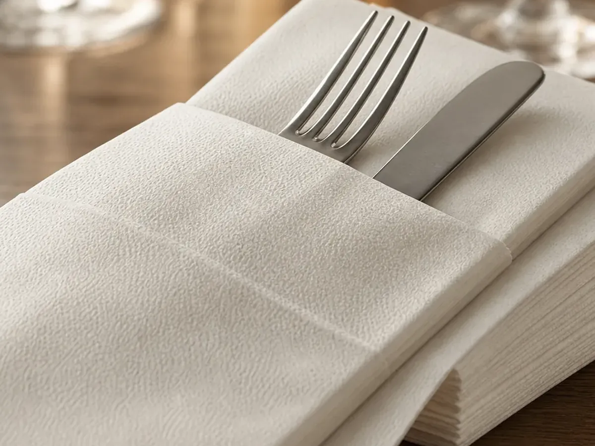 airlaid pocket cutlery napkin close-up with visible paper texture
