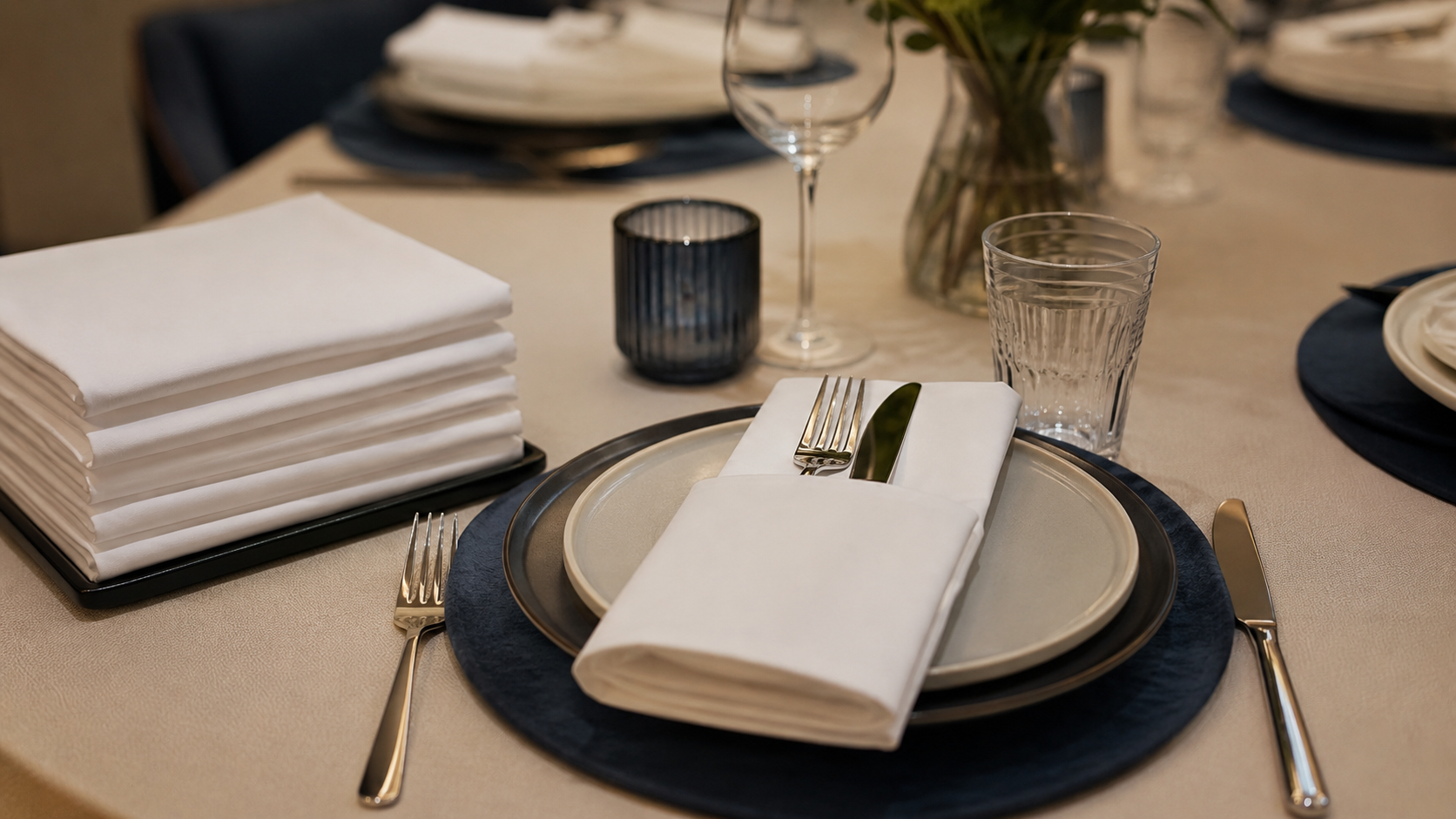prefolfed pocket napkins at formal dining covers