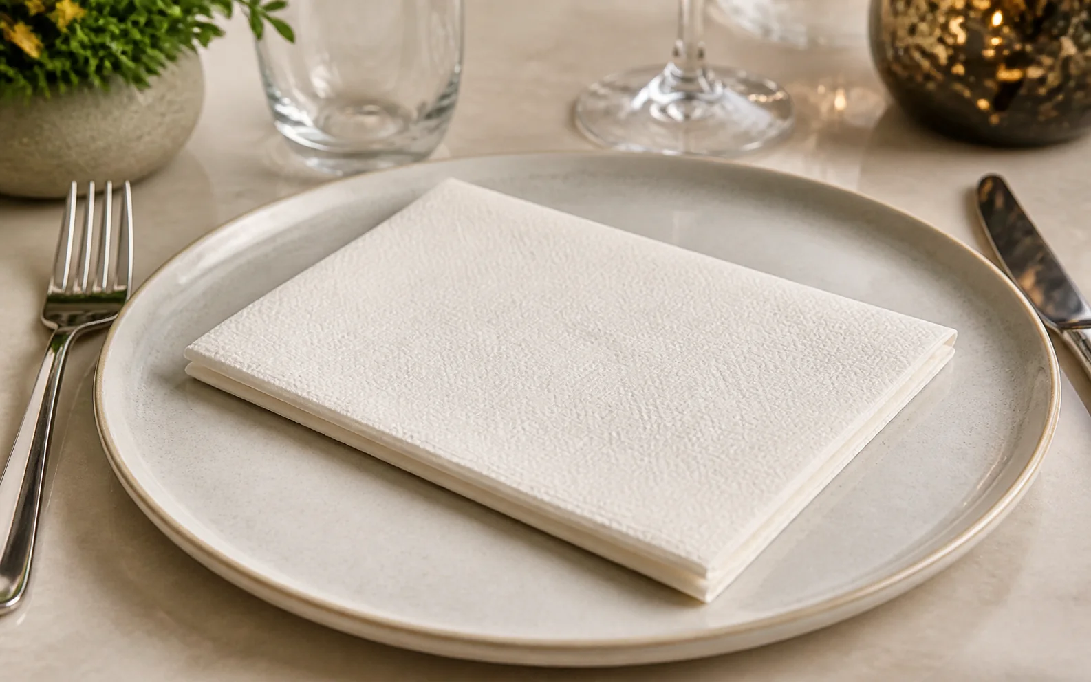 Premium B2B table presentation with folded napkins