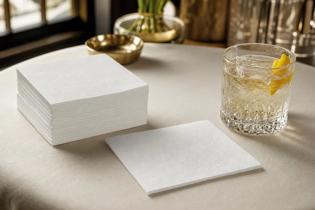 SILQUE 8x8 cocktail airlaid napkins in color stacks